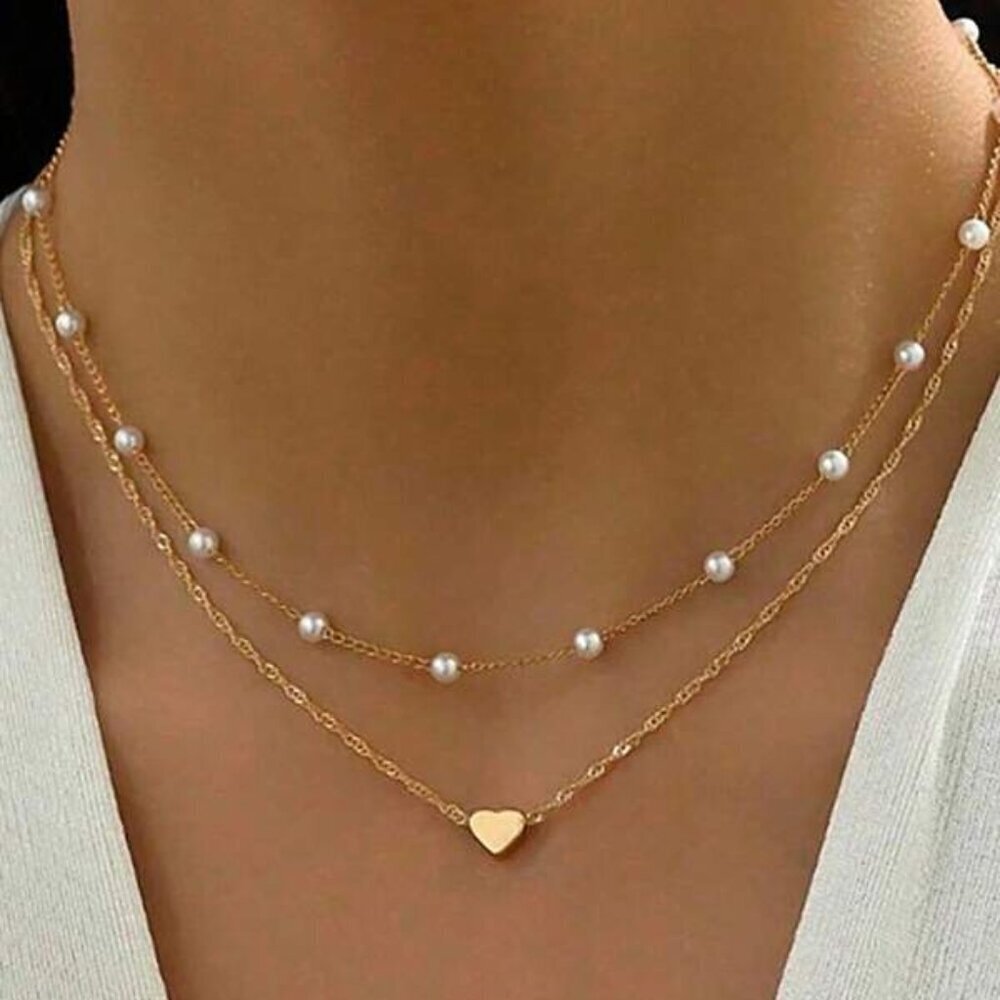 Layered Heart & Pearl Necklace
